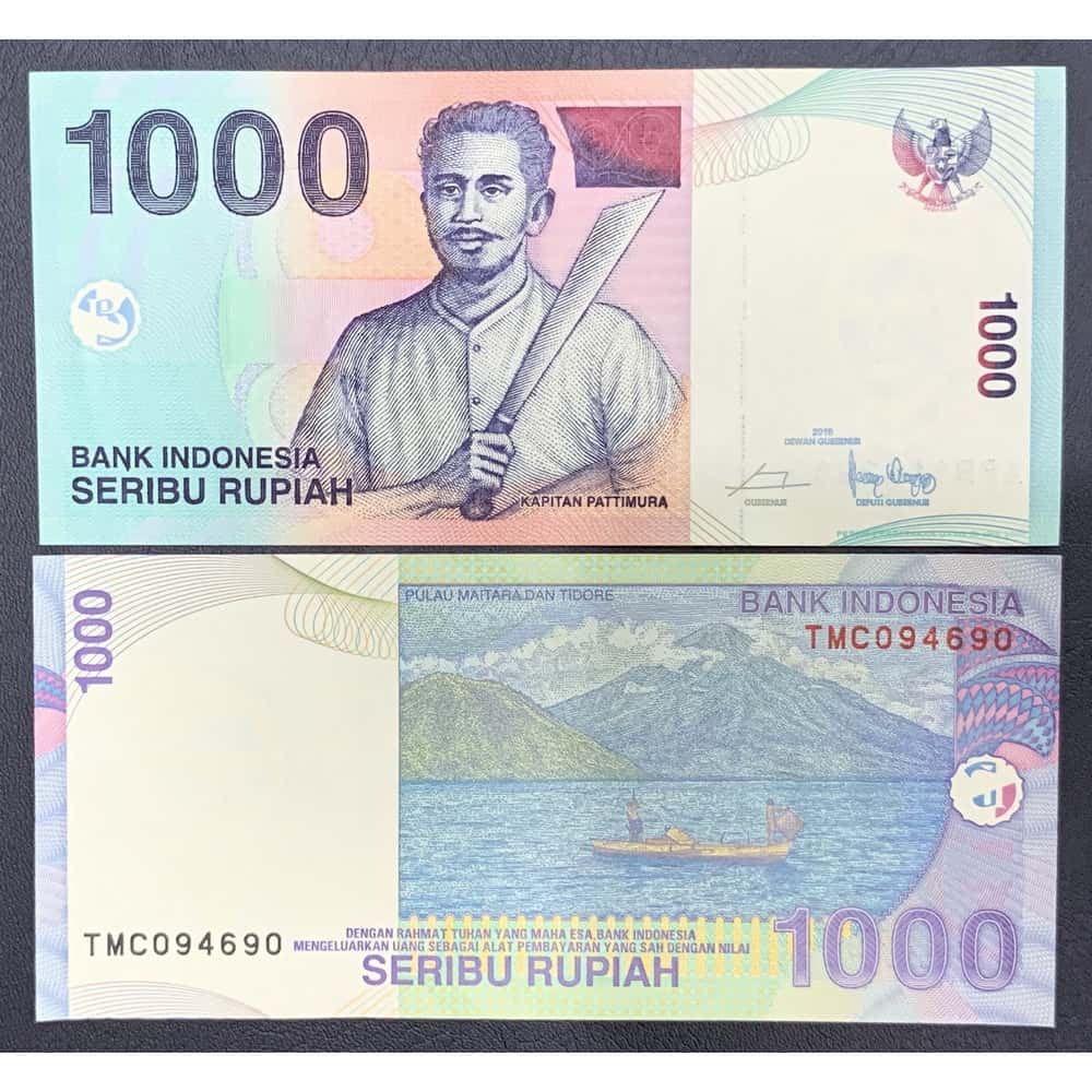 Hình ảnh 2 mặt của tờ 1000 Rp Indonesia