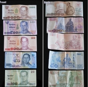 Hình ảnh mặt trước và sau tiền Thái Lan