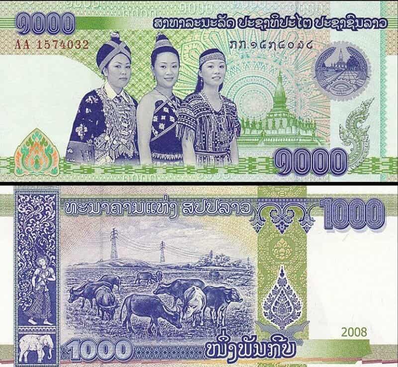 Hình ảnh tiền Lào 1000 năm 2008