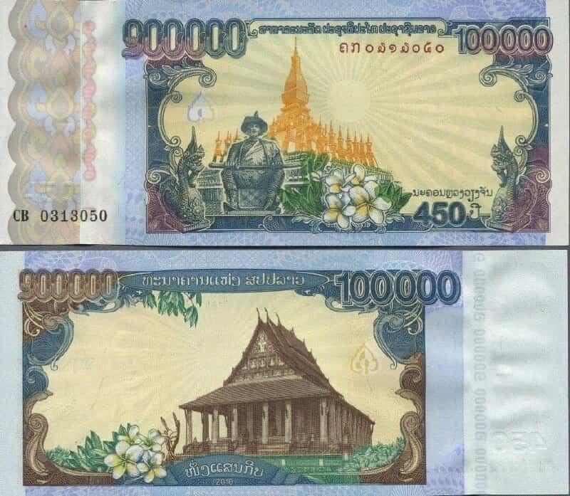 Hình ảnh tiền Lào 100000 kỷ niệm năm 2010