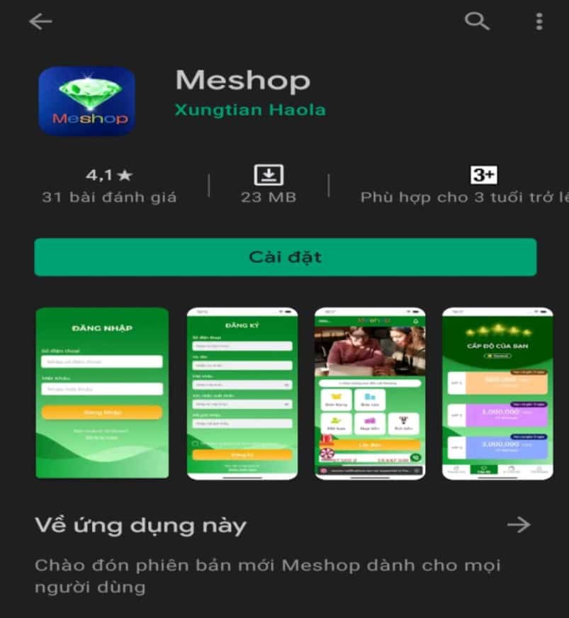 Meshop là một app đặt đơn hàng ảo kiếm tiền