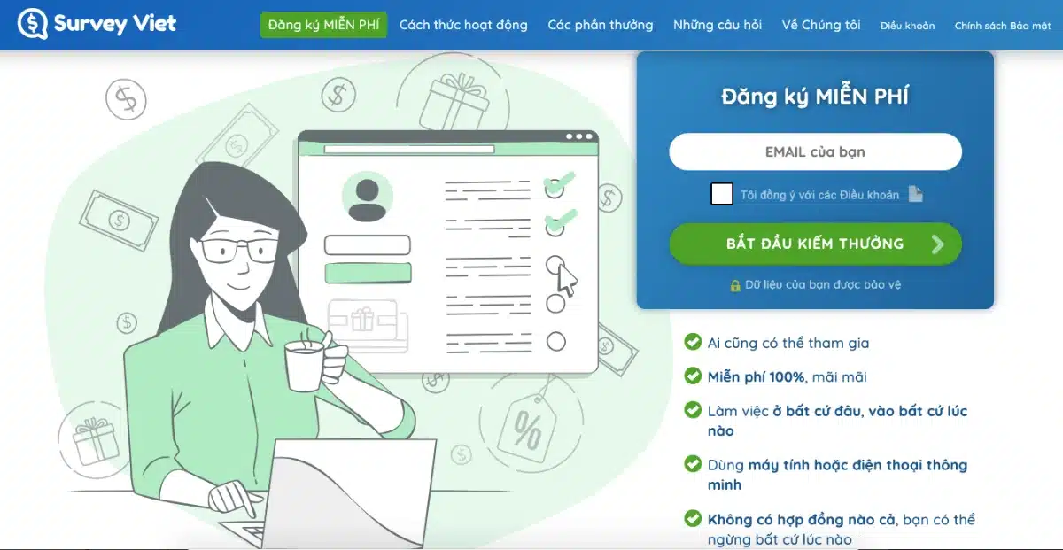 Survey Viet - Kiếm tiền online đến $1 mỗi bài khảo sát