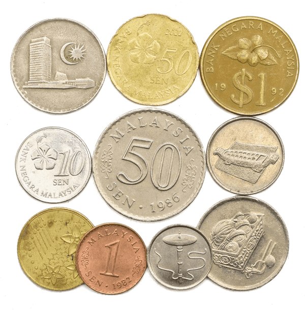 Các đồng xu Malaysia với các kích thước khác nhau