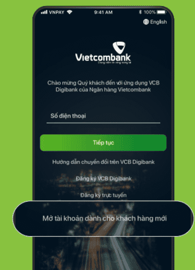 Đăng nhập hoặc đăng ký ứng dụng Internet Banking Vietcombank