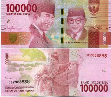 Hai mặt tiền 100000Rp