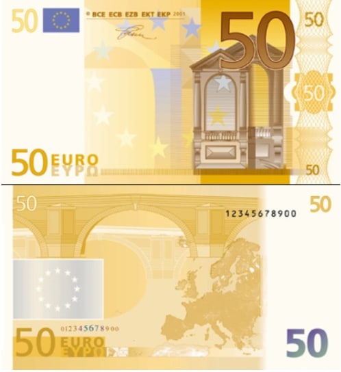 Hai mặt tờ 50 Euro