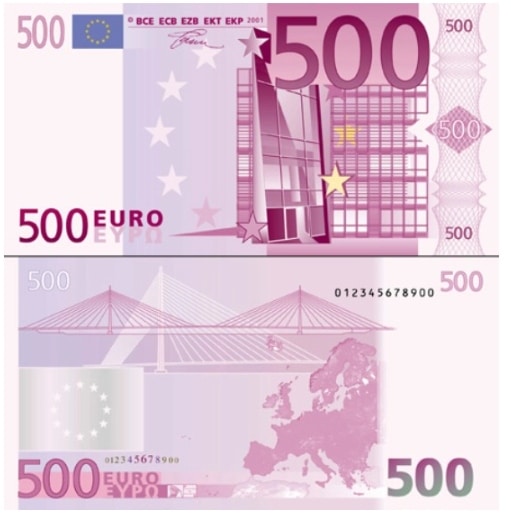 Hai mặt tờ 500 Euro