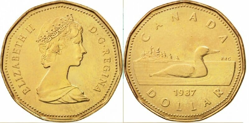 Hình ảnh 1 đô Canada đồng xu năm 1987