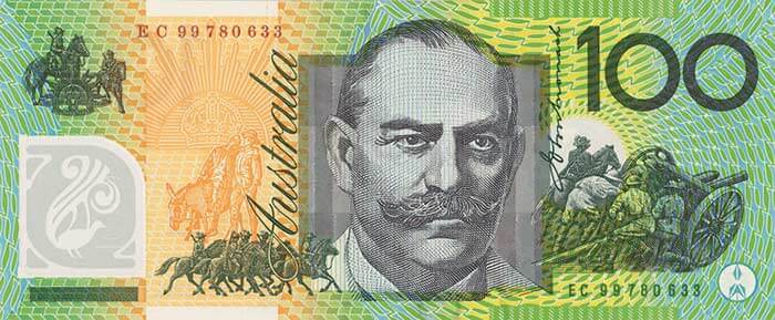 Mặt trước tờ 100 Đô Úc