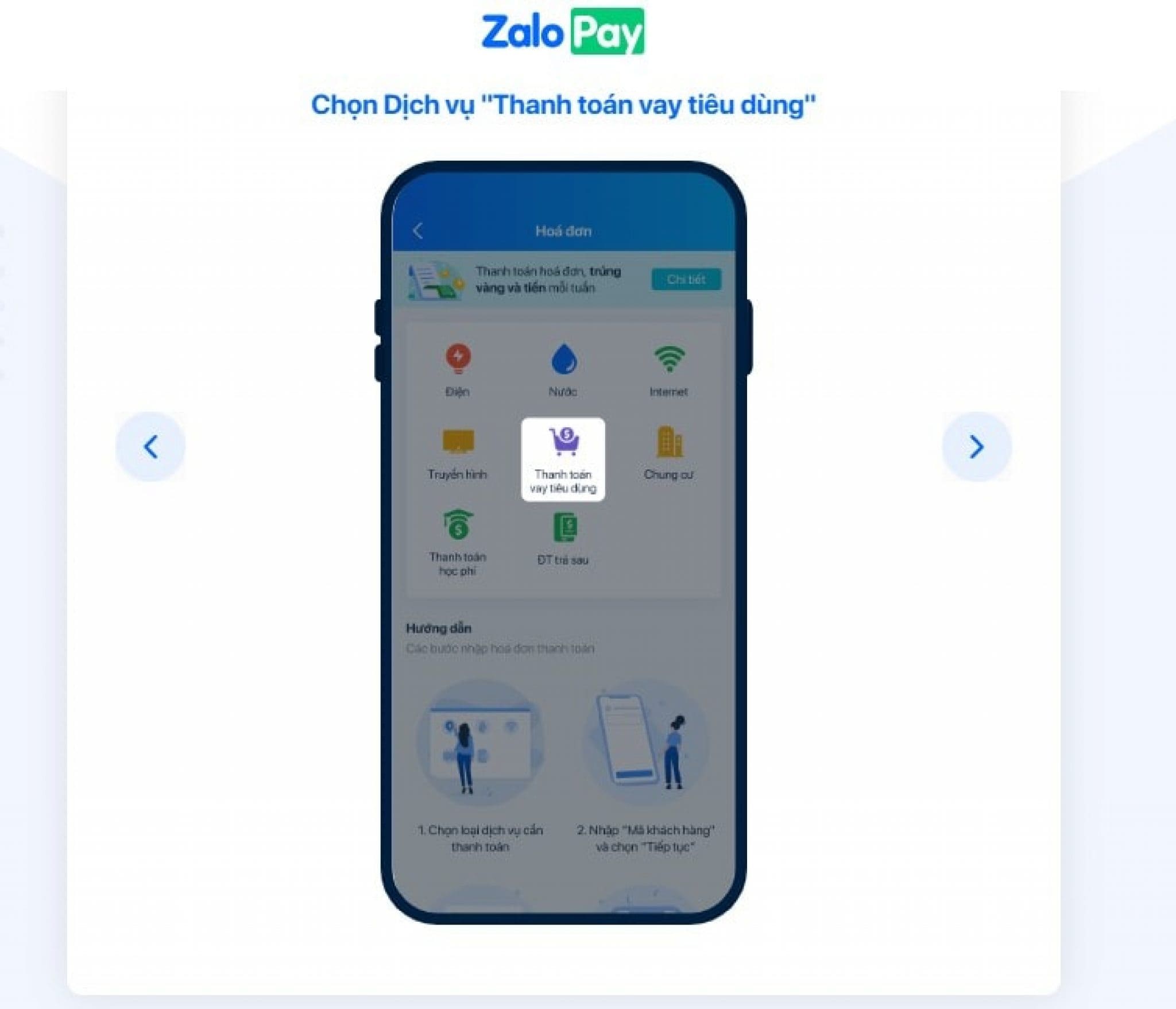 Mở ngay ứng dụng ZaloPay chọn thẳng Thanh toán vay tiêu dùng