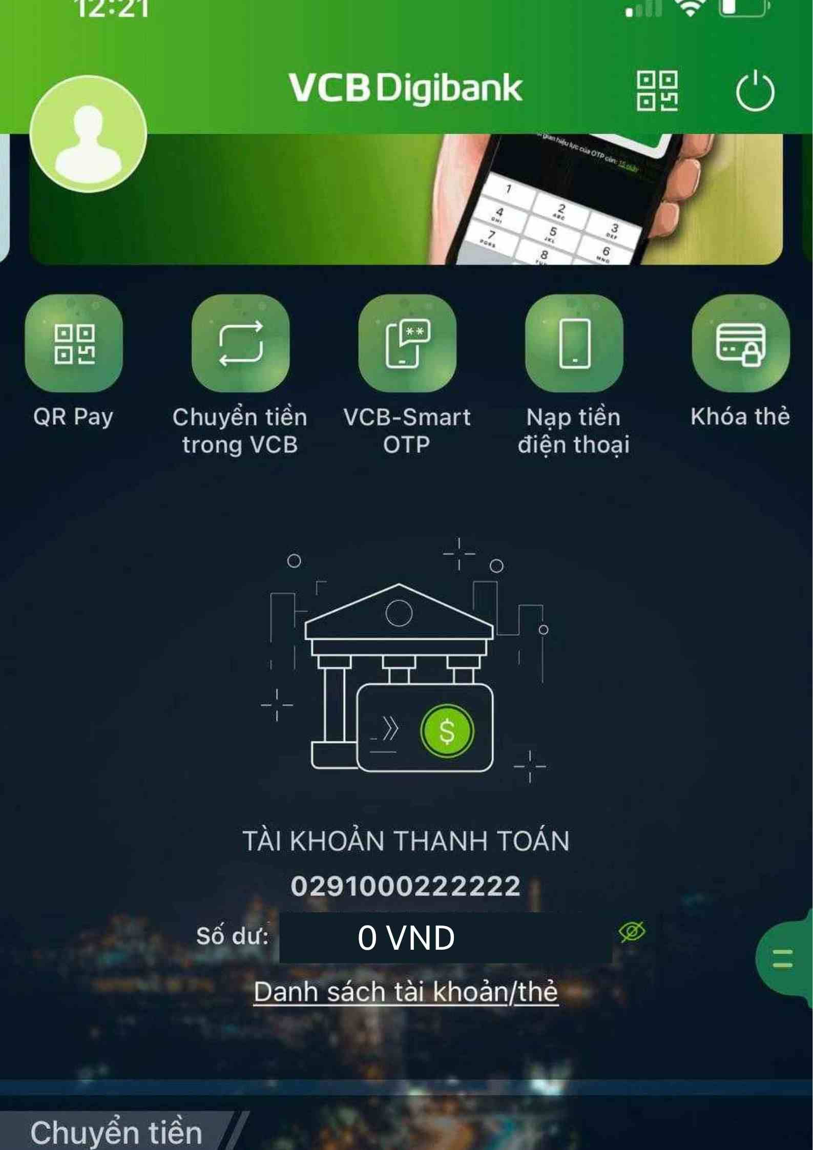 Số Dư Tài Khoản 0 Đồng Vietcombank