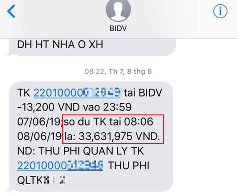 Số Dư Tài Khoản BIDV 33tr SMS