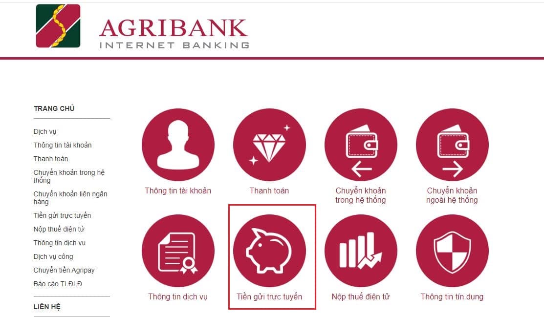 Chọn giao dịch trên Internet Banking