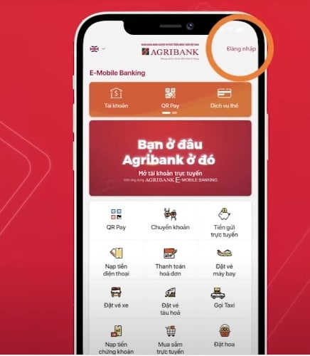 Đăng nhập vào ứng dụng E-Mobile Banking Agribank.
