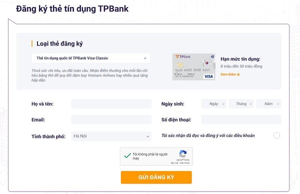Mở Thẻ Tín Dụng TPBank Online