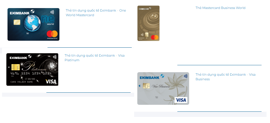 Những Loại Thẻ Tín Dụng Eximbank