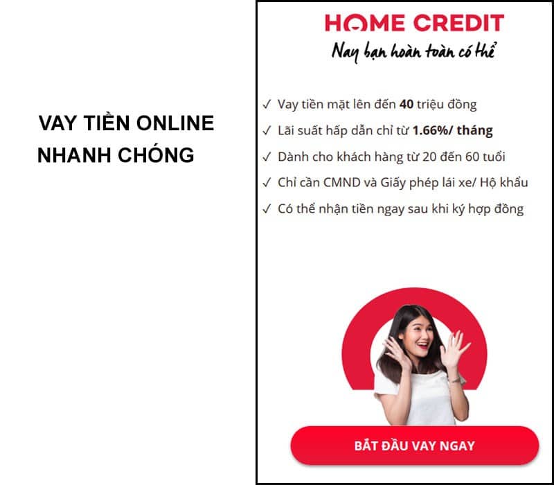 Vay tiền online Home Credit nhanh chóng