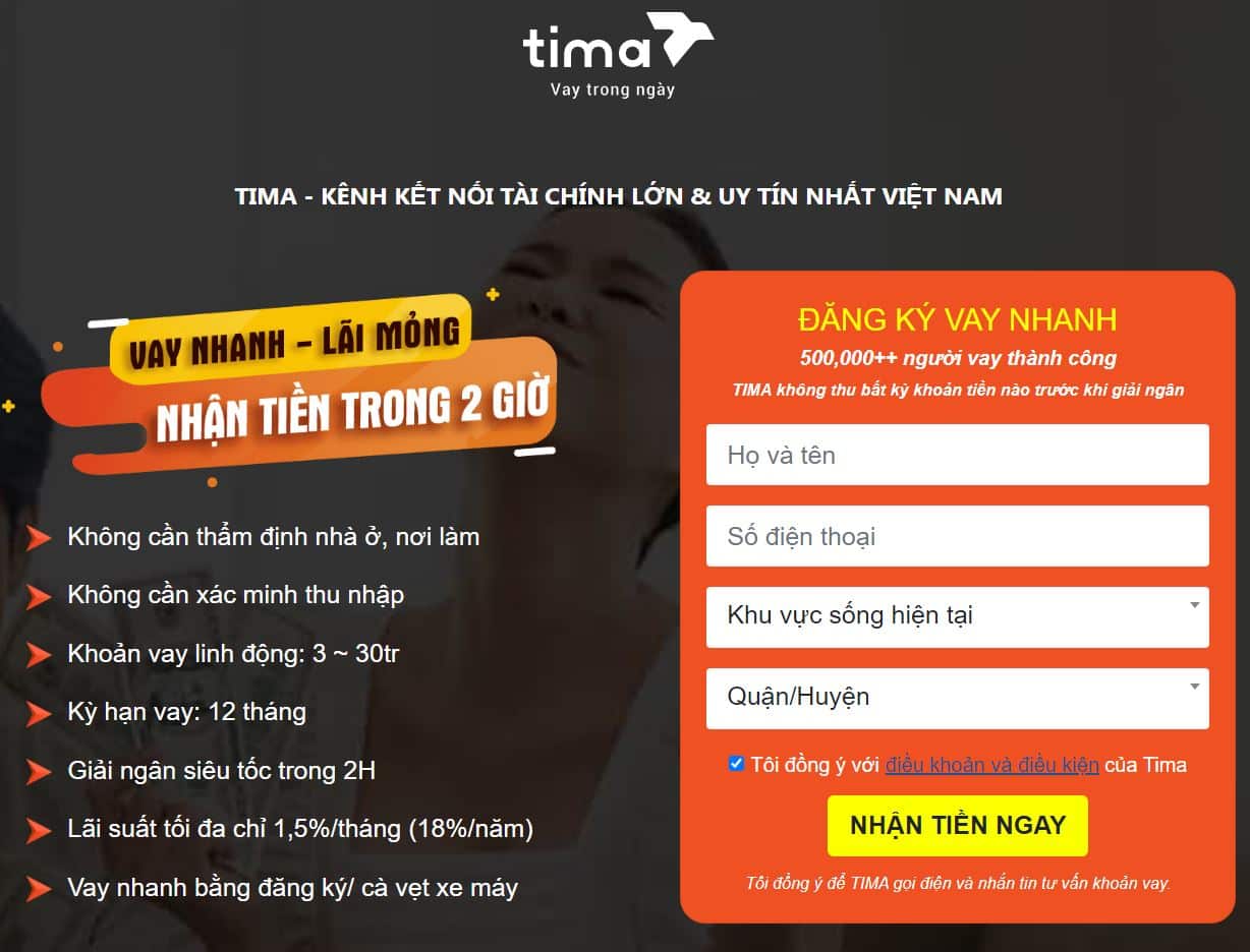 Điền thông tin đăng ký Tima