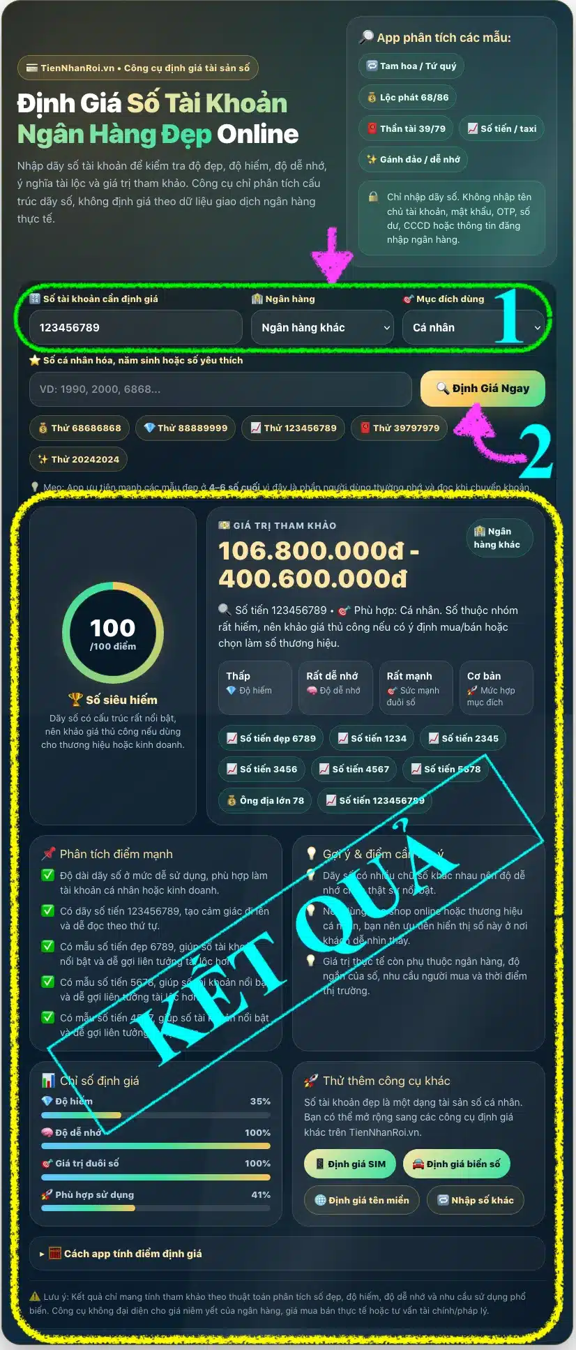 Cách Dùng Web Định Giá STK Ngân Hàng Online