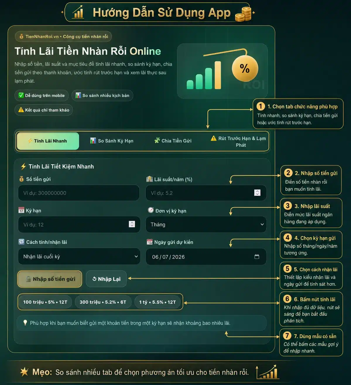 Cách dùng app Tính lãi suất tiết kiệm online